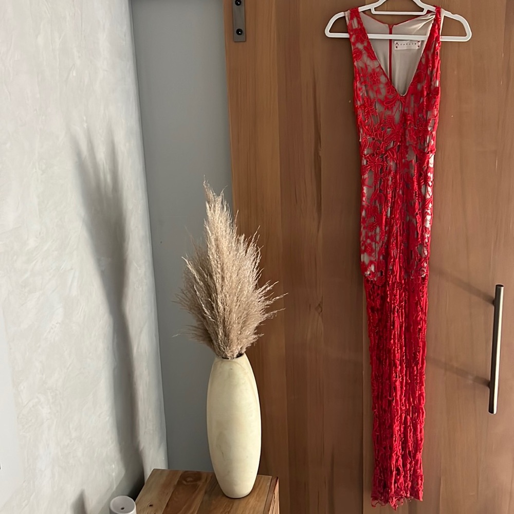 Korovilas Red Crochet Dress with short nude lining - Size Small